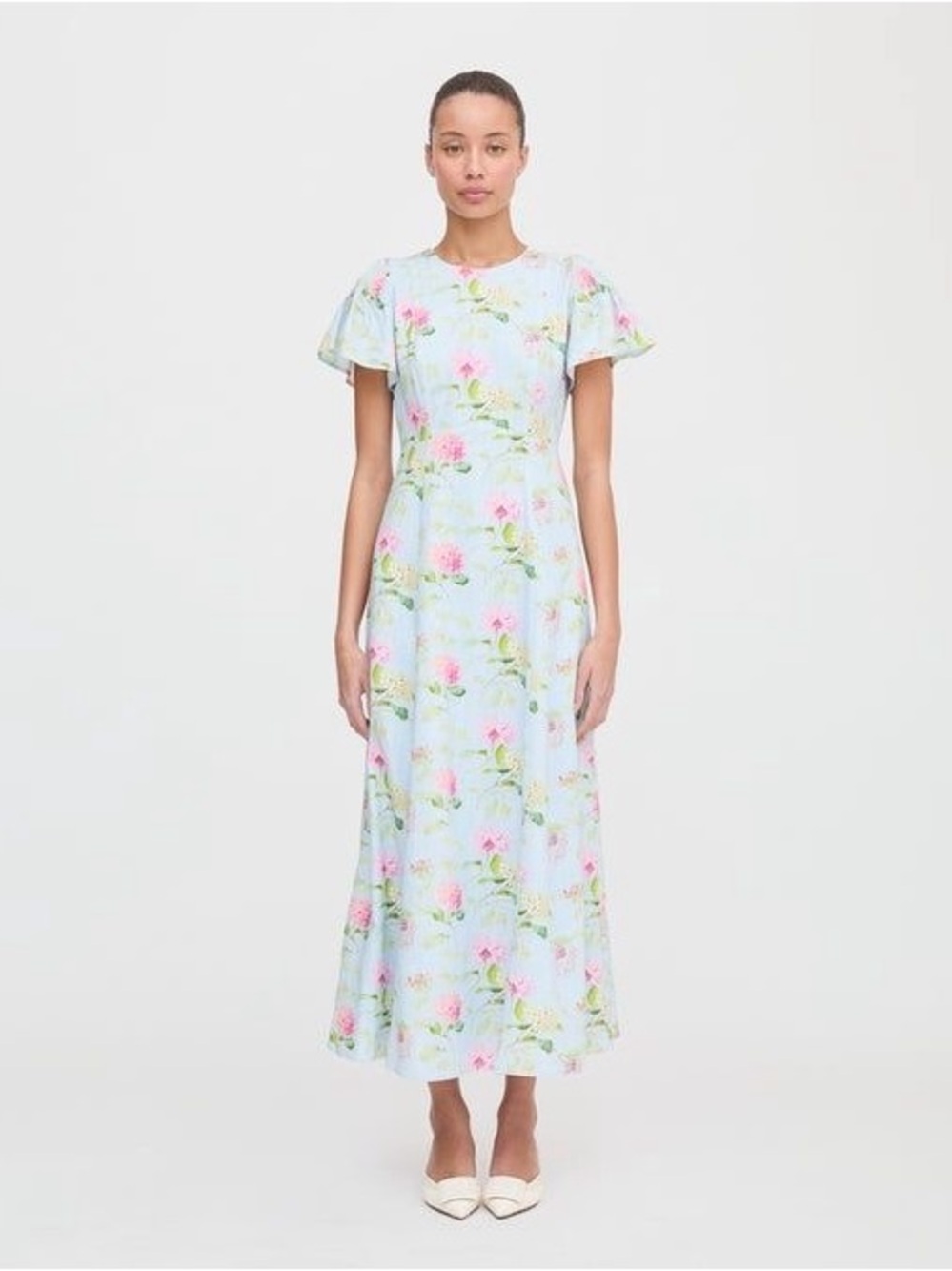 NWT Hill House Light Blue Floral Maxi Dress with Pink Blossoms